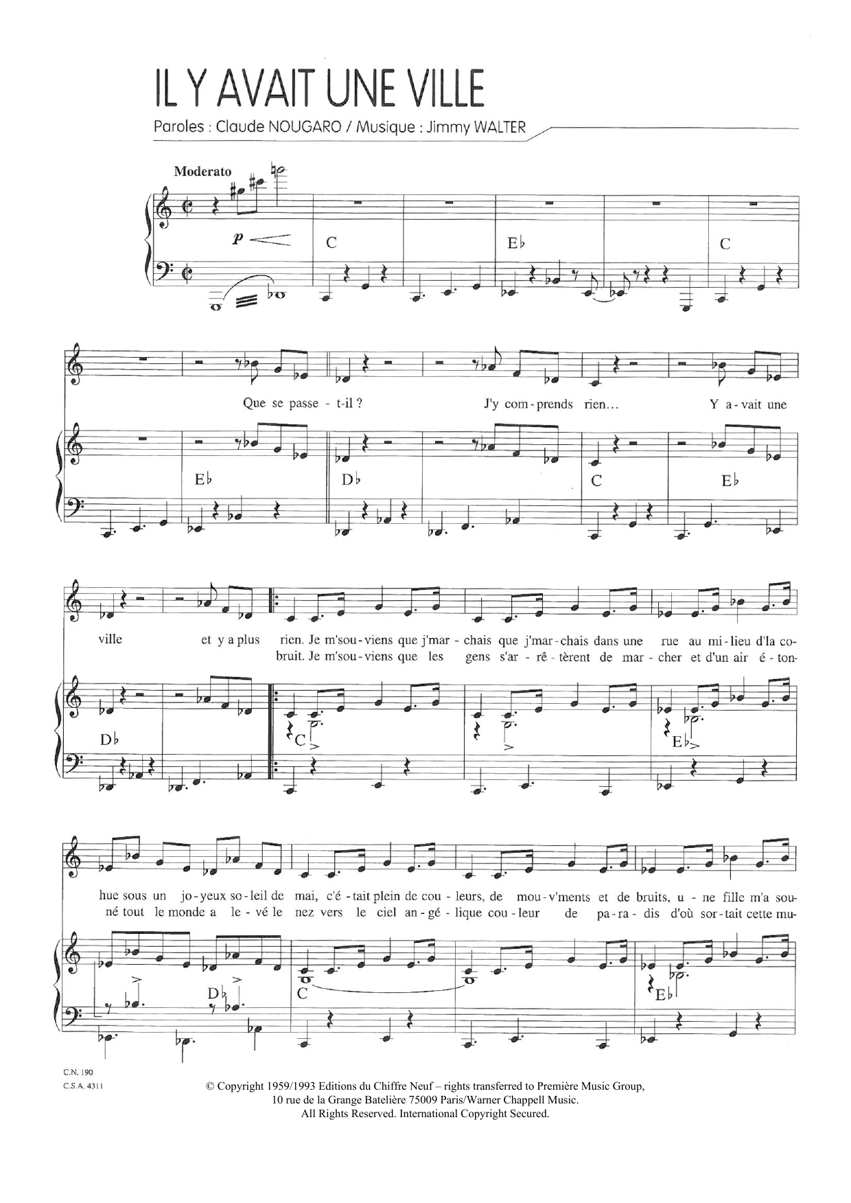 Download Claude Nougaro Il Y Avait Une Ville Sheet Music and learn how to play Piano & Vocal PDF digital score in minutes