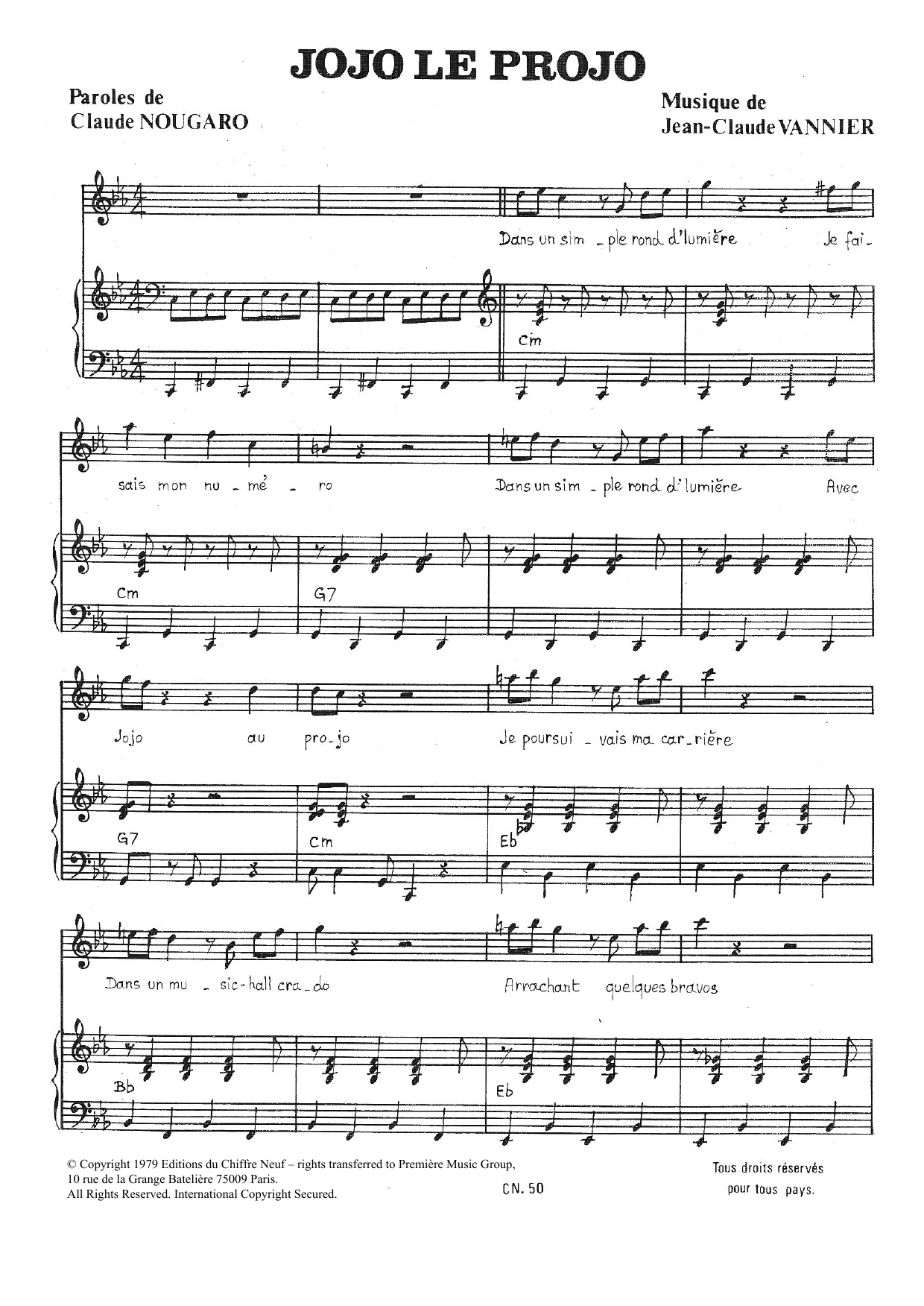 Download Claude Nougaro Jojo Le Projo Sheet Music and learn how to play Piano & Vocal PDF digital score in minutes