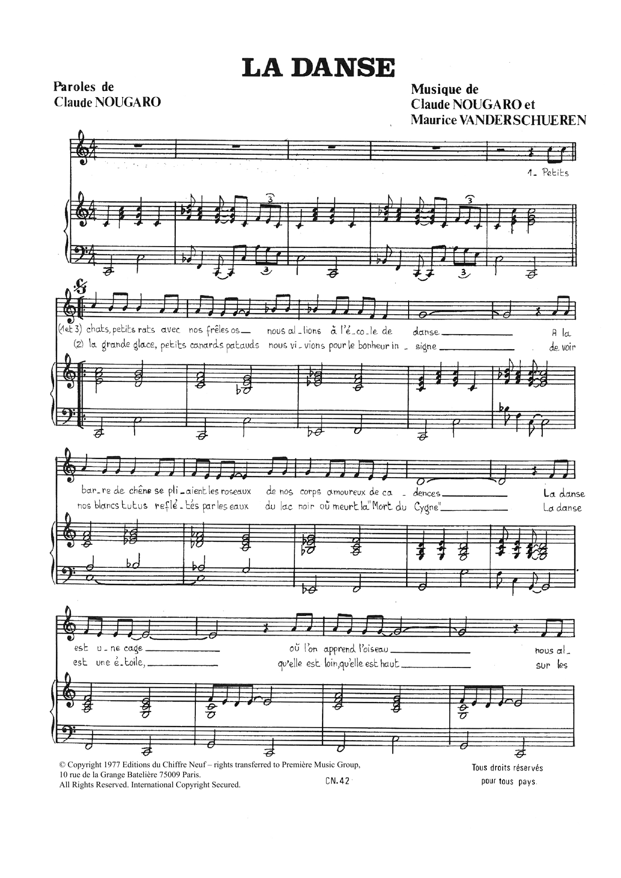 Download Claude Nougaro La Danse Sheet Music and learn how to play Piano & Vocal PDF digital score in minutes