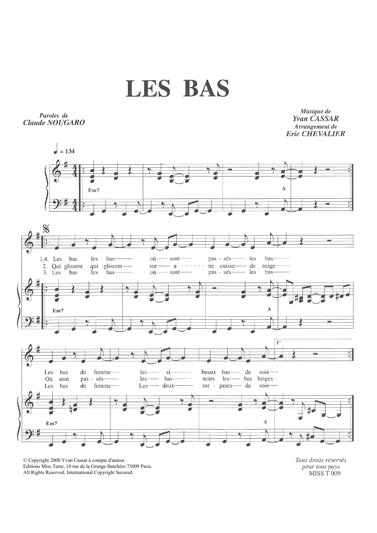 Download Claude Nougaro Les Bas Sheet Music and learn how to play Piano & Vocal PDF digital score in minutes