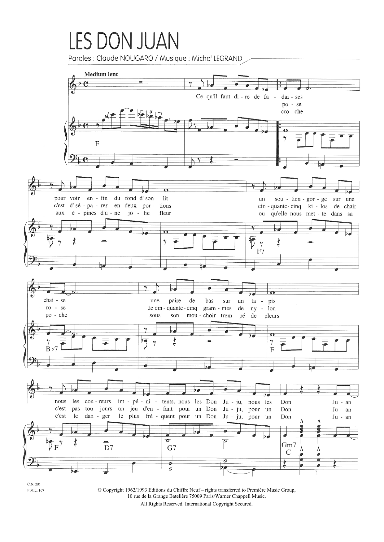 Download Claude Nougaro Les Don Juan Sheet Music and learn how to play Piano & Vocal PDF digital score in minutes