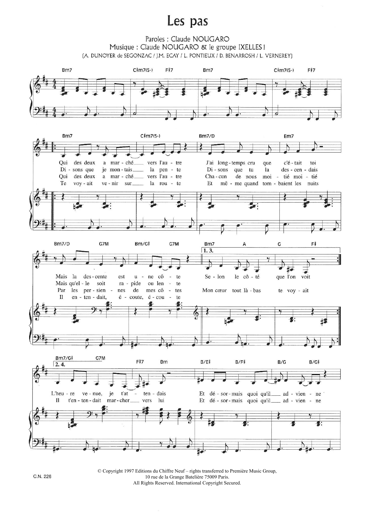 Download Claude Nougaro Les Pas Sheet Music and learn how to play Piano & Vocal PDF digital score in minutes