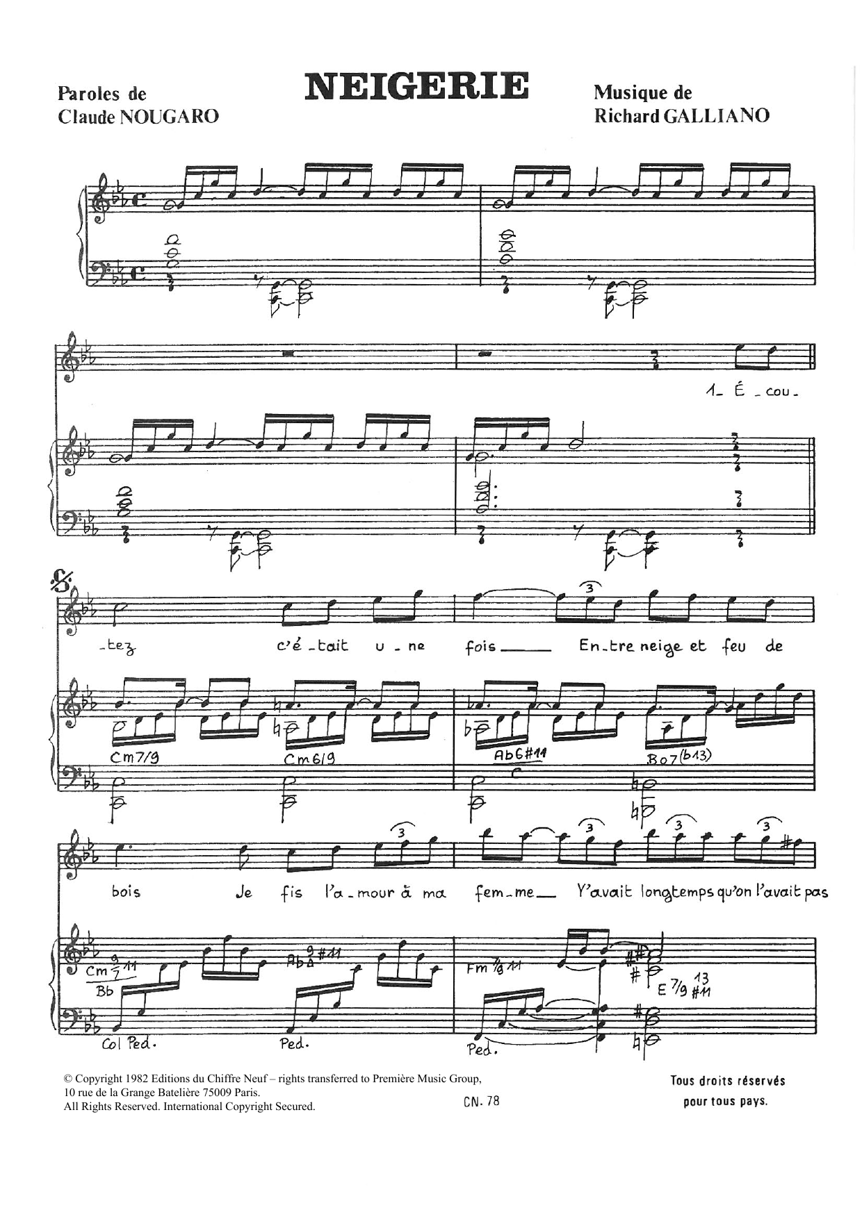 Download Claude Nougaro Neigerie Sheet Music and learn how to play Piano & Vocal PDF digital score in minutes