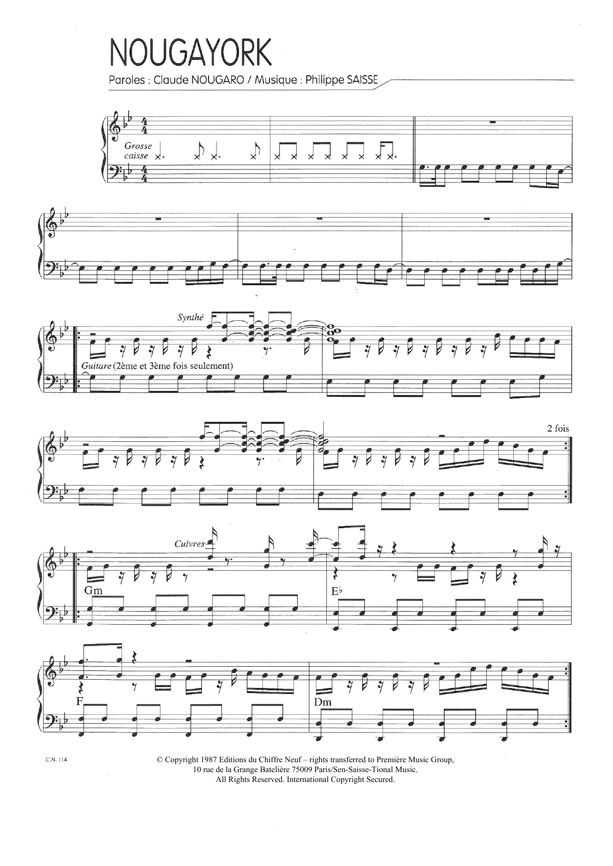 Download Claude Nougaro Nougayork Sheet Music and learn how to play Piano & Vocal PDF digital score in minutes