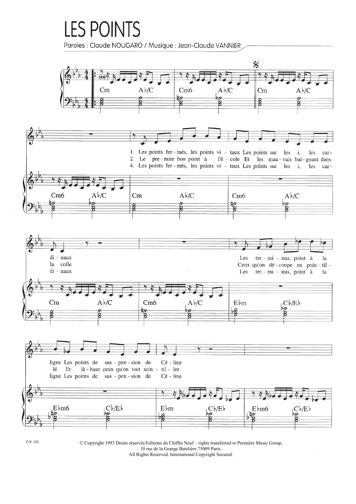 Download Claude Nougaro Points Sheet Music and learn how to play Piano & Vocal PDF digital score in minutes