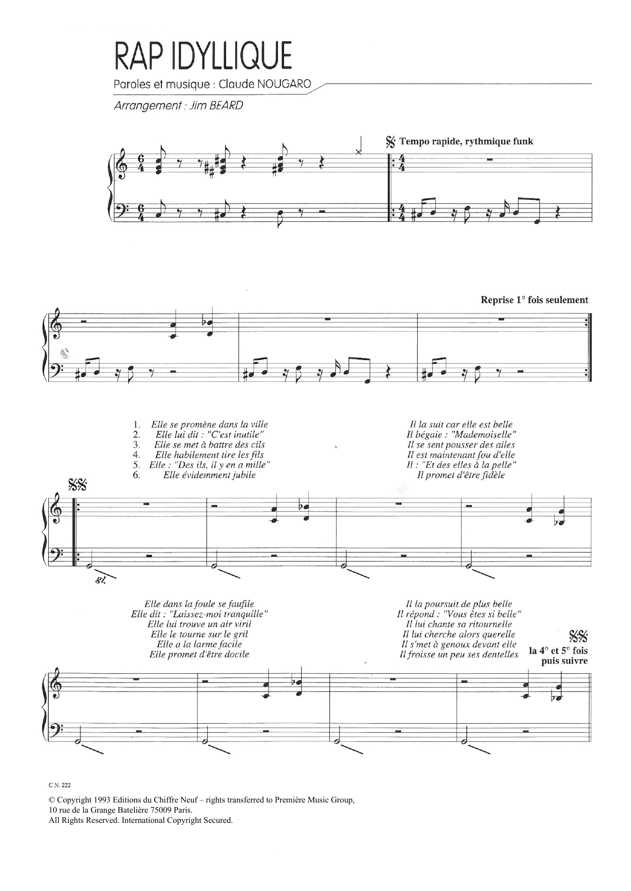 Download Claude Nougaro Rap Idyllique Sheet Music and learn how to play Piano & Vocal PDF digital score in minutes