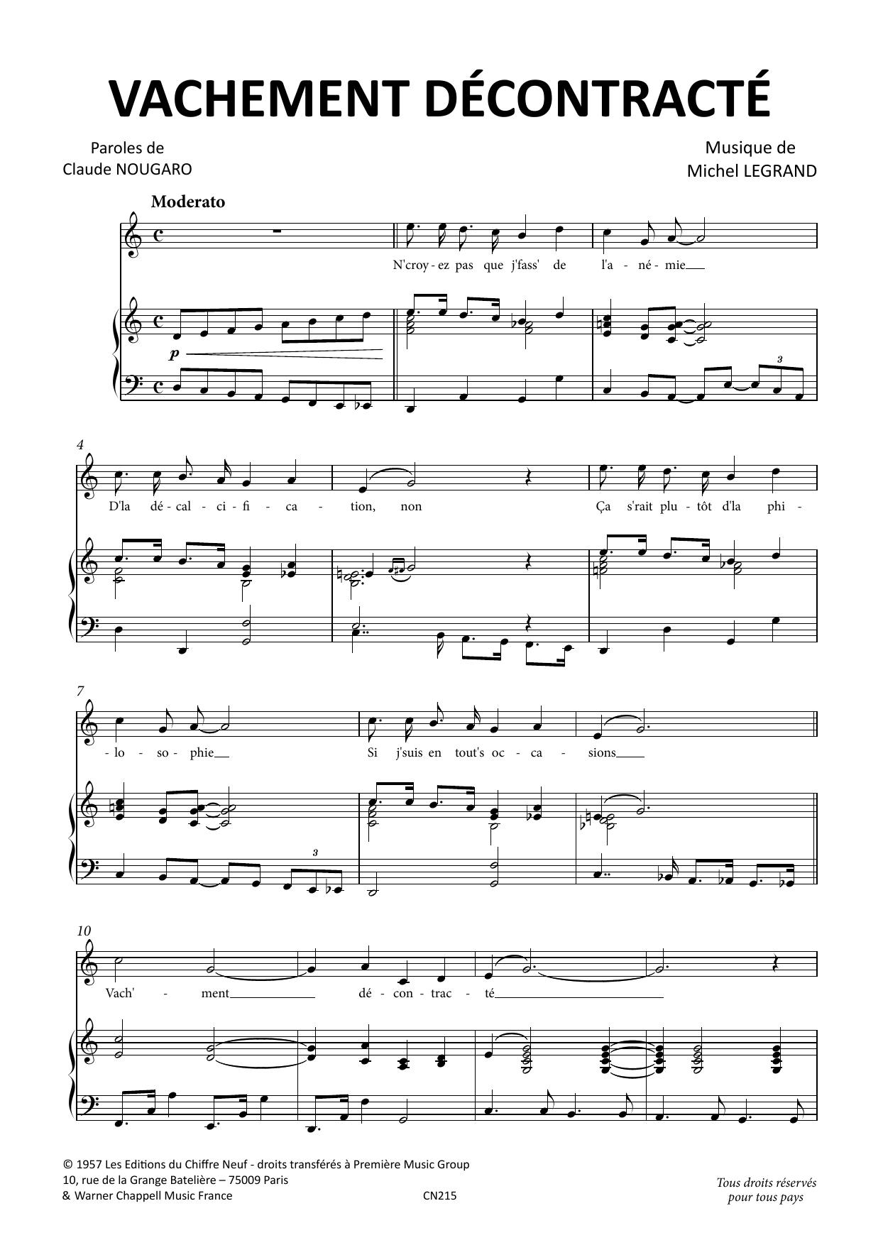 Download Claude Nougaro Vachement Decontracte Sheet Music and learn how to play Piano & Vocal PDF digital score in minutes