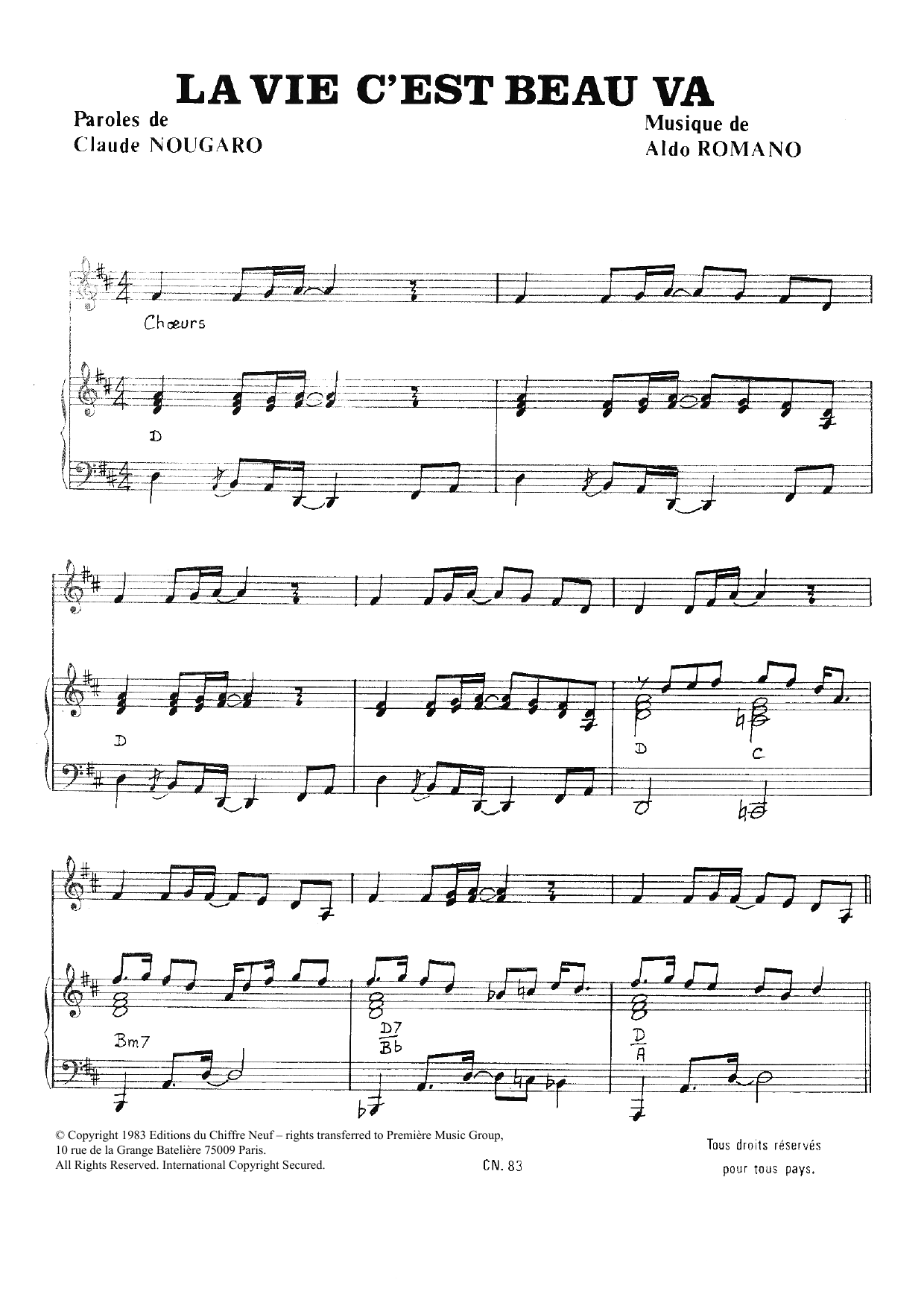 Download Claude Nougaro Vie C'est Beau Va Sheet Music and learn how to play Piano & Vocal PDF digital score in minutes