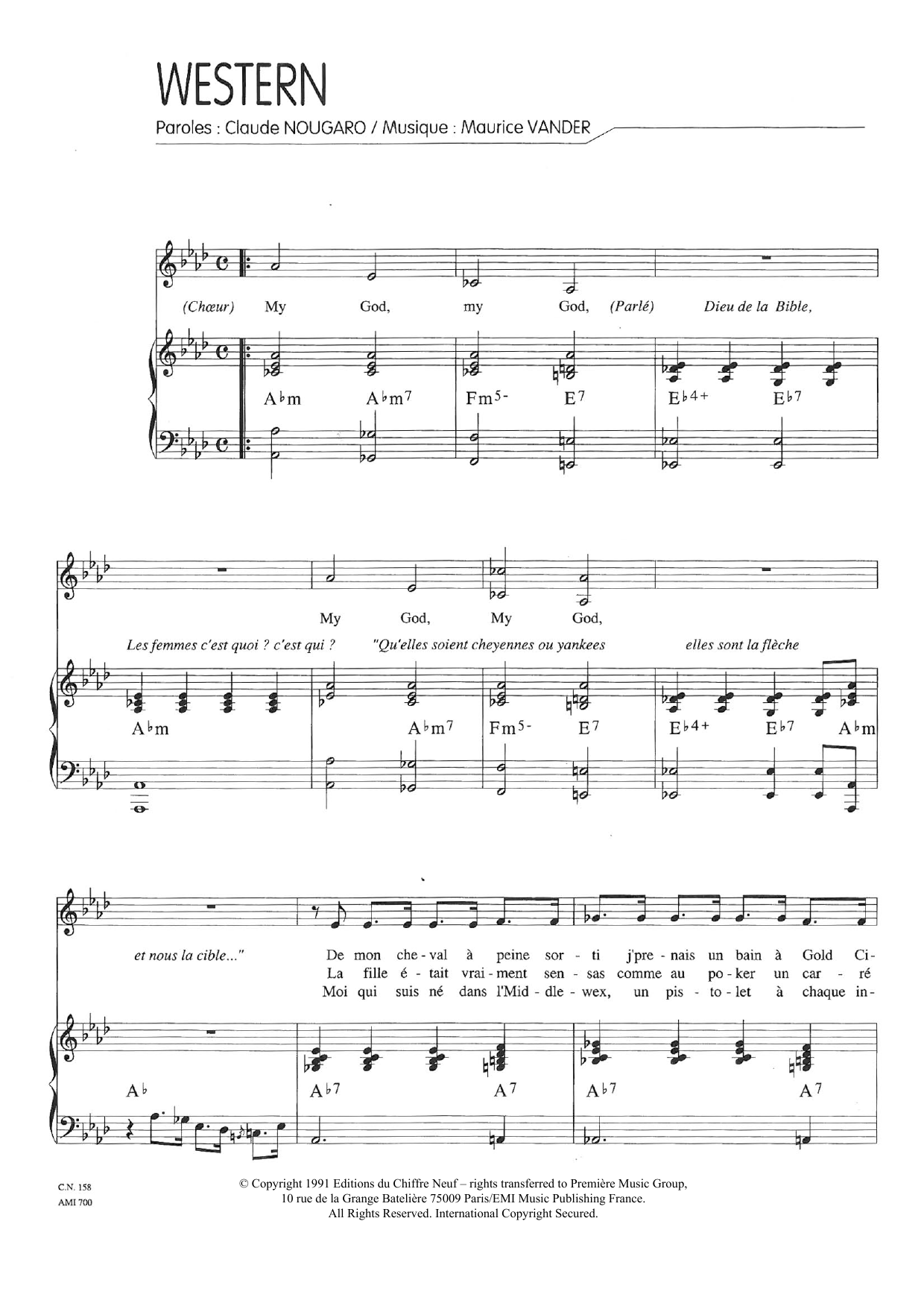 Download Claude Nougaro Western Sheet Music and learn how to play Piano & Vocal PDF digital score in minutes