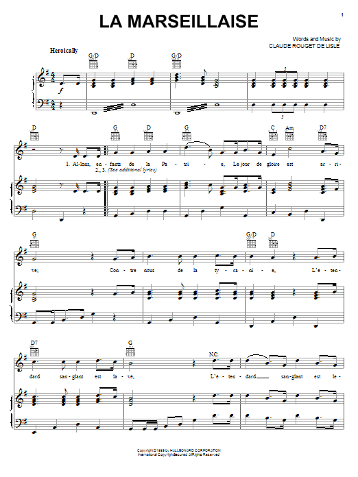 Download Claude Rouget de Lisle La Marseillaise Sheet Music and learn how to play Accordion PDF digital score in minutes
