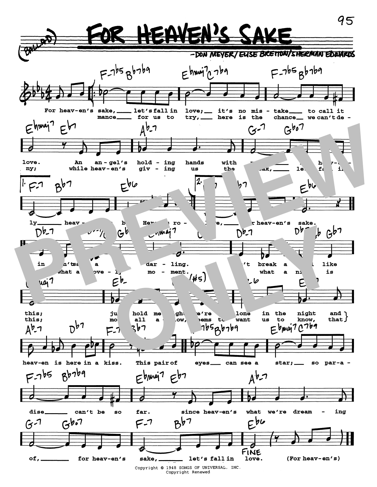 Download Claude Thornhill For Heaven's Sake (Low Voice) Sheet Music and learn how to play Real Book – Melody, Lyrics & Chords PDF digital score in minutes