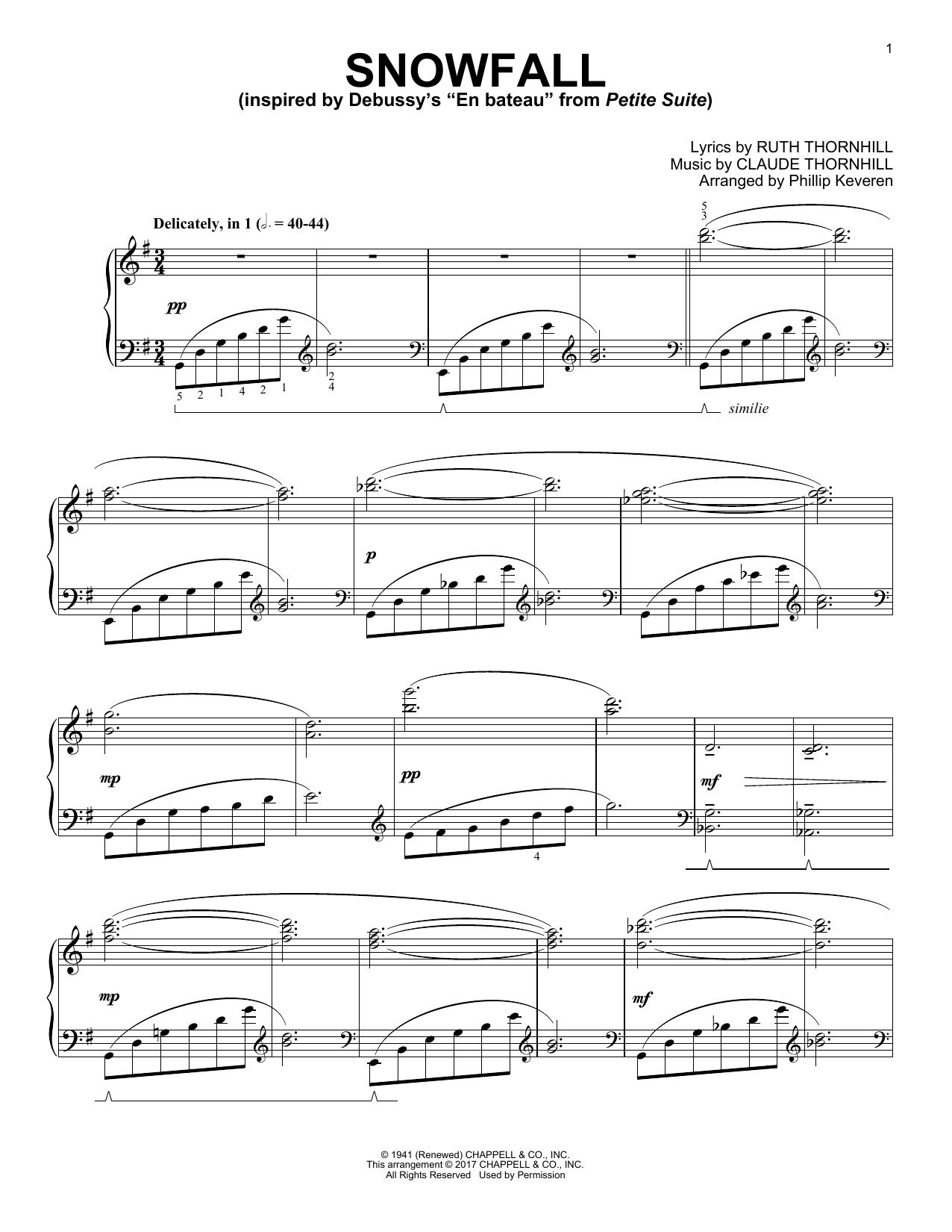 Download Phillip Keveren Snowfall Sheet Music and learn how to play Piano PDF digital score in minutes
