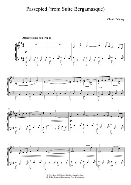 Download Claude Debussy Passepied (From Suite Bergamasque) Sheet Music and learn how to play Easy Piano PDF digital score in minutes