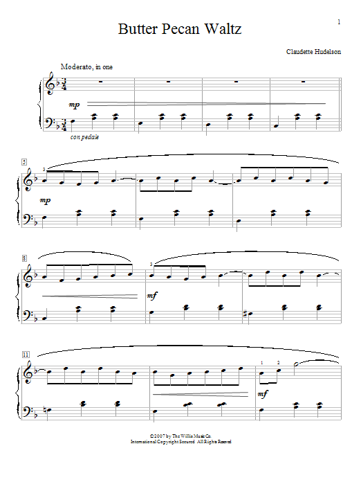 Download Claudette Hudelson Butter Pecan Waltz Sheet Music and learn how to play Easy Piano PDF digital score in minutes