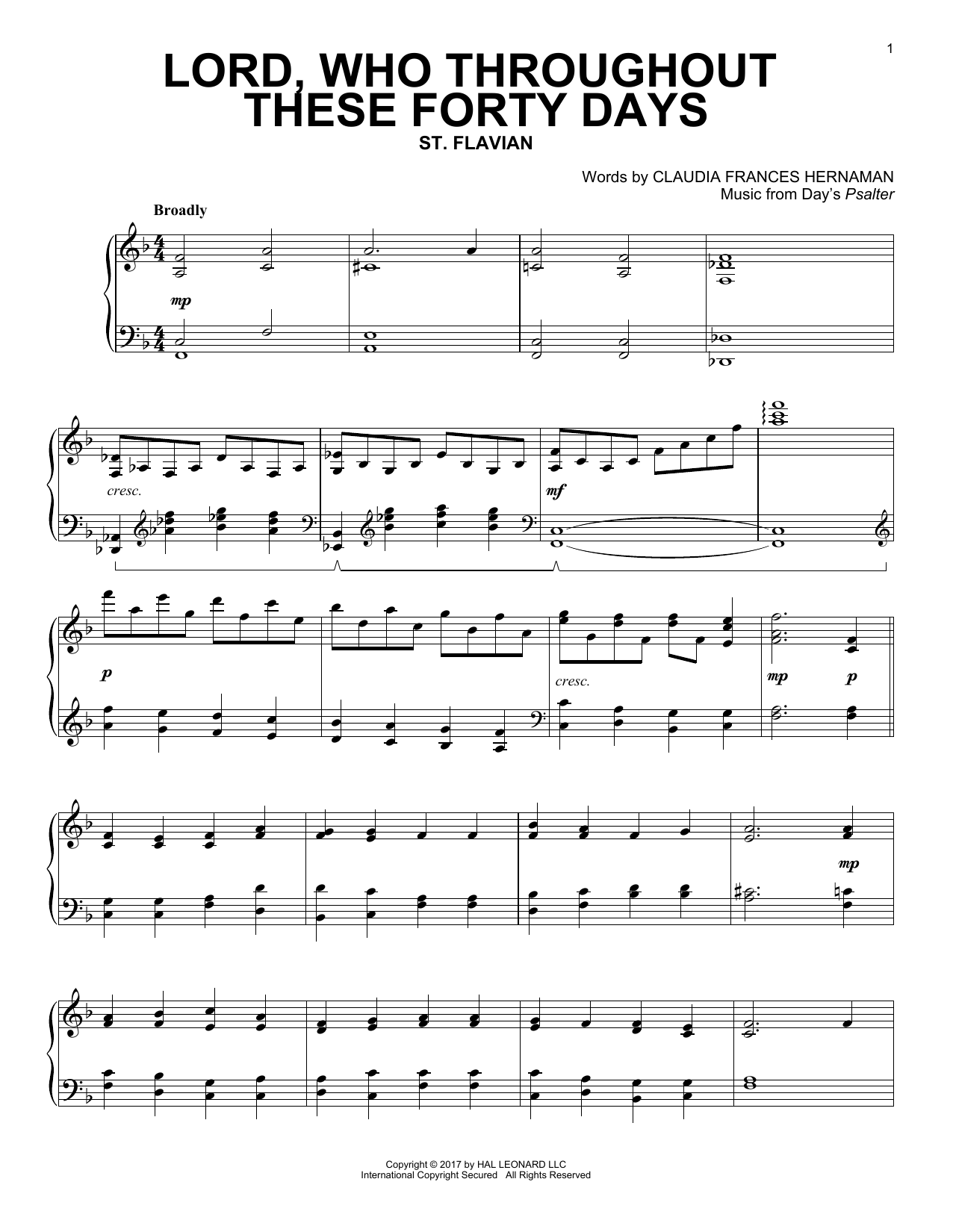 Download Claudia Frances Hernaman Lord, Who Throughout These Forty Days Sheet Music and learn how to play Piano PDF digital score in minutes