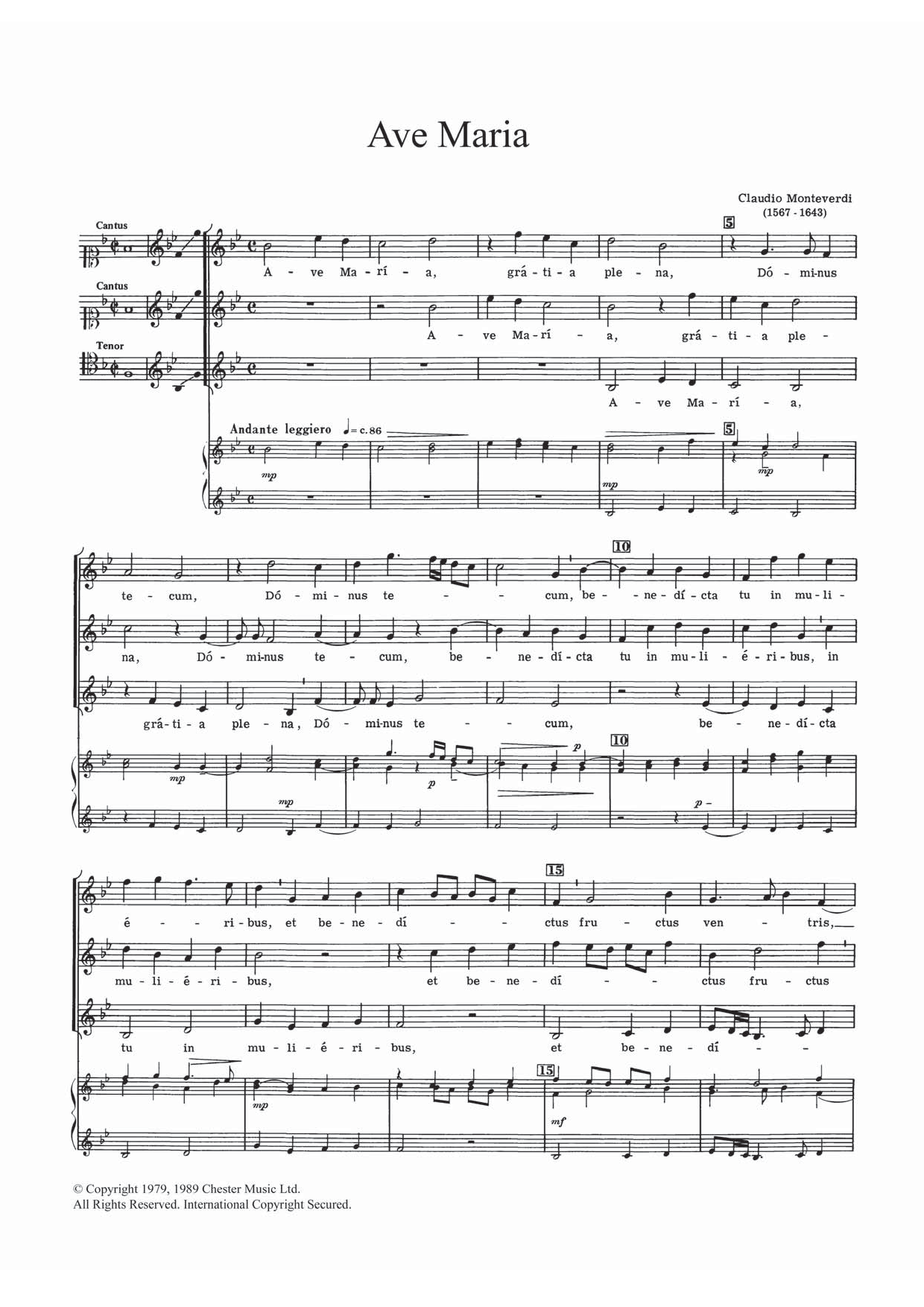 Download Claudio Monteverdi Ave Maria Sheet Music and learn how to play STB PDF digital score in minutes