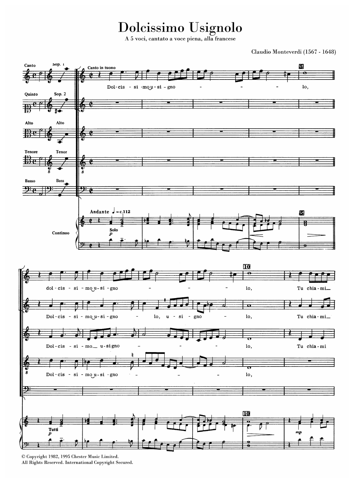 Download Claudio Monteverdi Dolcissimo Usignolo (arr. Anthony Petti) Sheet Music and learn how to play SATB Choir PDF digital score in minutes