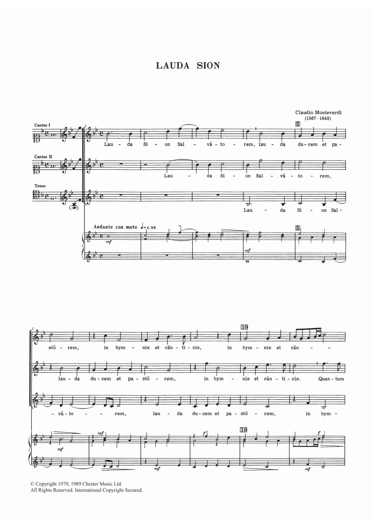 Download Claudio Monteverdi Lauda Sion Sheet Music and learn how to play Choral SST PDF digital score in minutes
