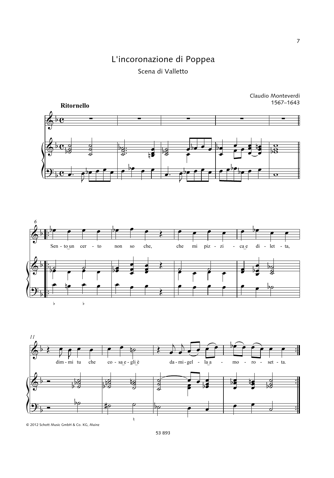 Download Claudio Monteverdi Sento un certo non so che Sheet Music and learn how to play Piano & Vocal PDF digital score in minutes