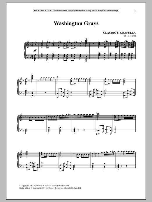 Download Claudio S. Grafulla Washington Grays Sheet Music and learn how to play Piano PDF digital score in minutes