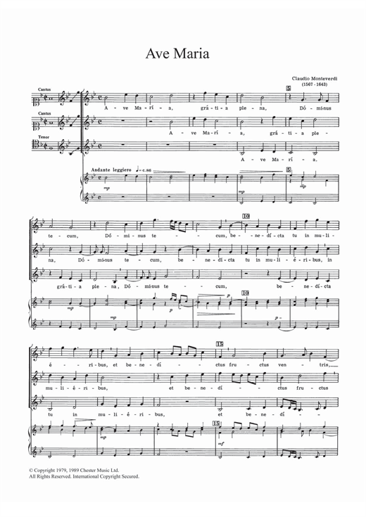 Claudio Monteverdi Ave Maria Sheet Music