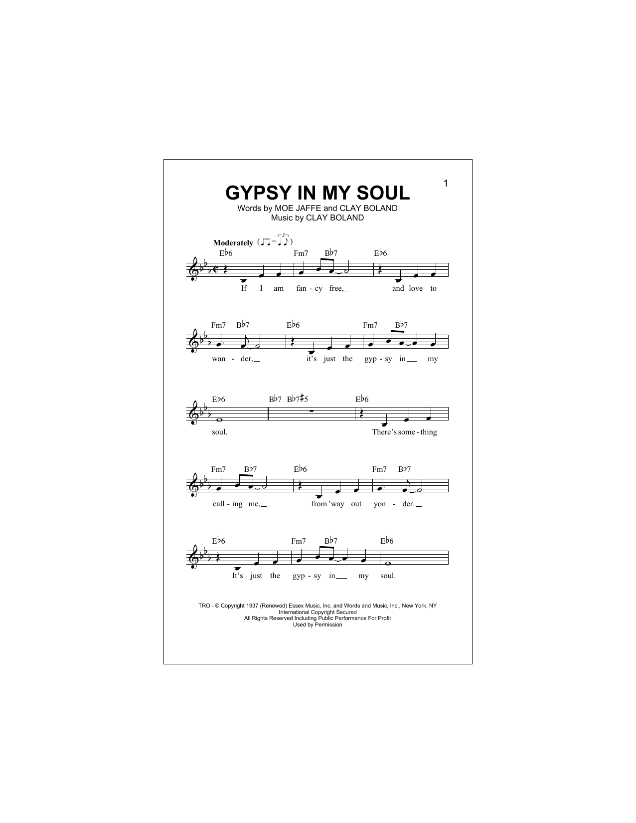 Download Clay Boland Gypsy In My Soul Sheet Music and learn how to play Melody Line, Lyrics & Chords PDF digital score in minutes