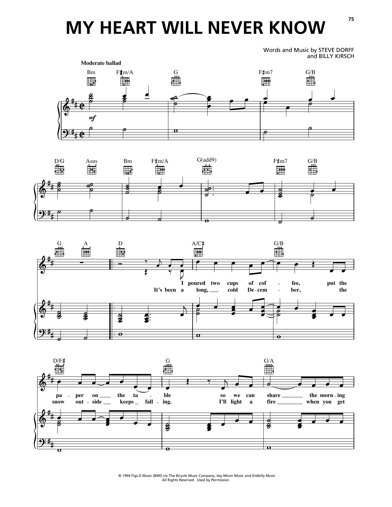 Download Clay Walker My Heart Will Never Know Sheet Music and learn how to play Piano, Vocal & Guitar Chords (Right-Hand Melody) PDF digital score in minutes