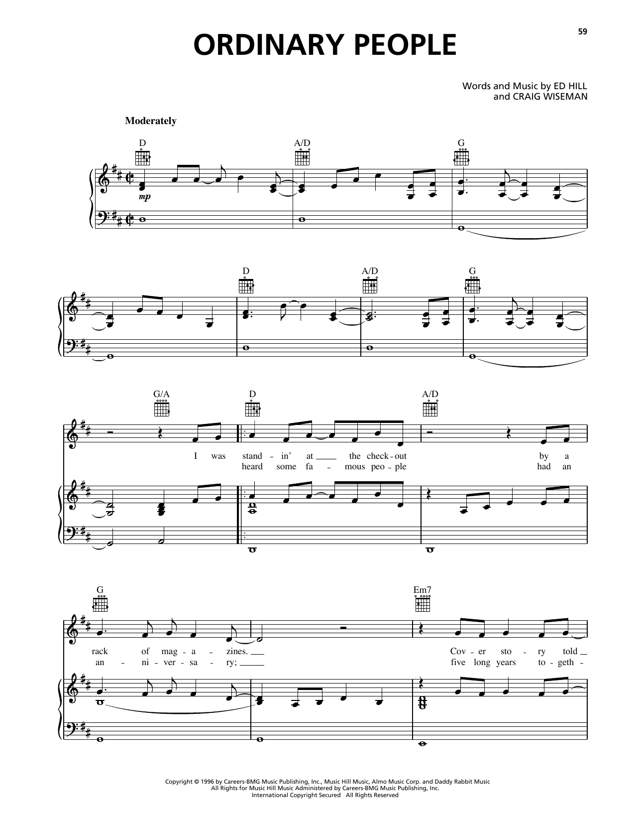 Download Clay Walker Ordinary People Sheet Music and learn how to play Piano, Vocal & Guitar Chords (Right-Hand Melody) PDF digital score in minutes