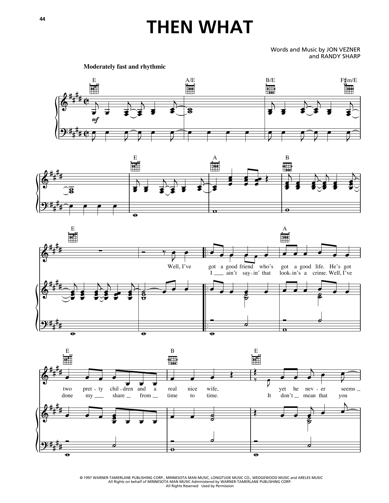 Download Clay Walker Then What Sheet Music and learn how to play Piano, Vocal & Guitar Chords (Right-Hand Melody) PDF digital score in minutes