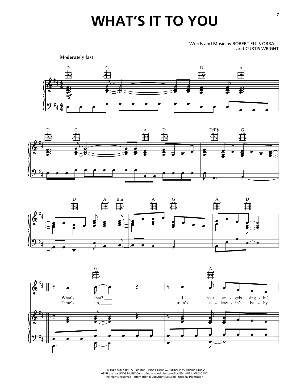 Download Clay Walker What's It To You Sheet Music and learn how to play Piano, Vocal & Guitar Chords (Right-Hand Melody) PDF digital score in minutes
