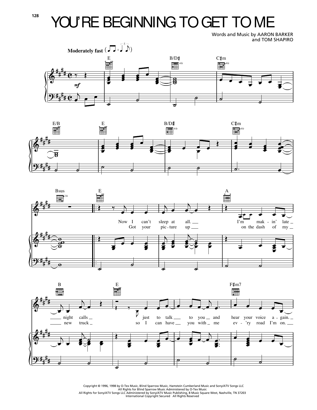 Download Clay Walker You're Beginning To Get To Me Sheet Music and learn how to play Piano, Vocal & Guitar Chords (Right-Hand Melody) PDF digital score in minutes