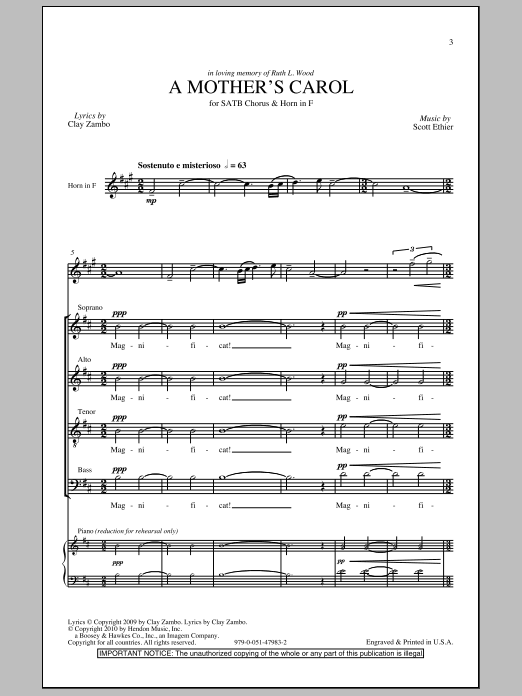 Download Clay Zambo A Mother's Carol Sheet Music and learn how to play SATB PDF digital score in minutes