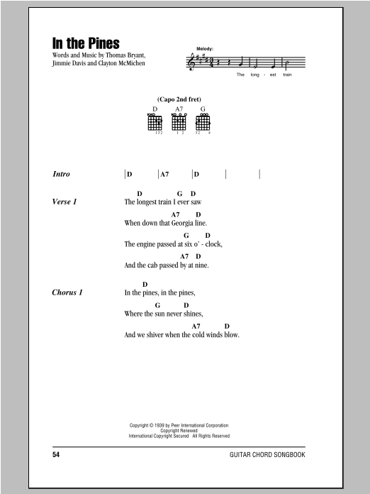 Download Clayton McMichen In The Pines Sheet Music and learn how to play Lyrics & Chords PDF digital score in minutes
