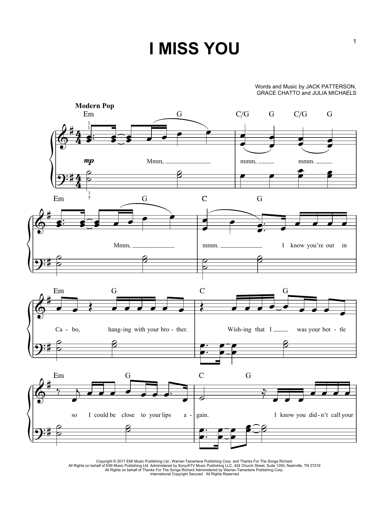 Download Clean Bandit I Miss You (feat. Julia Michaels) Sheet Music and learn how to play Ukulele PDF digital score in minutes
