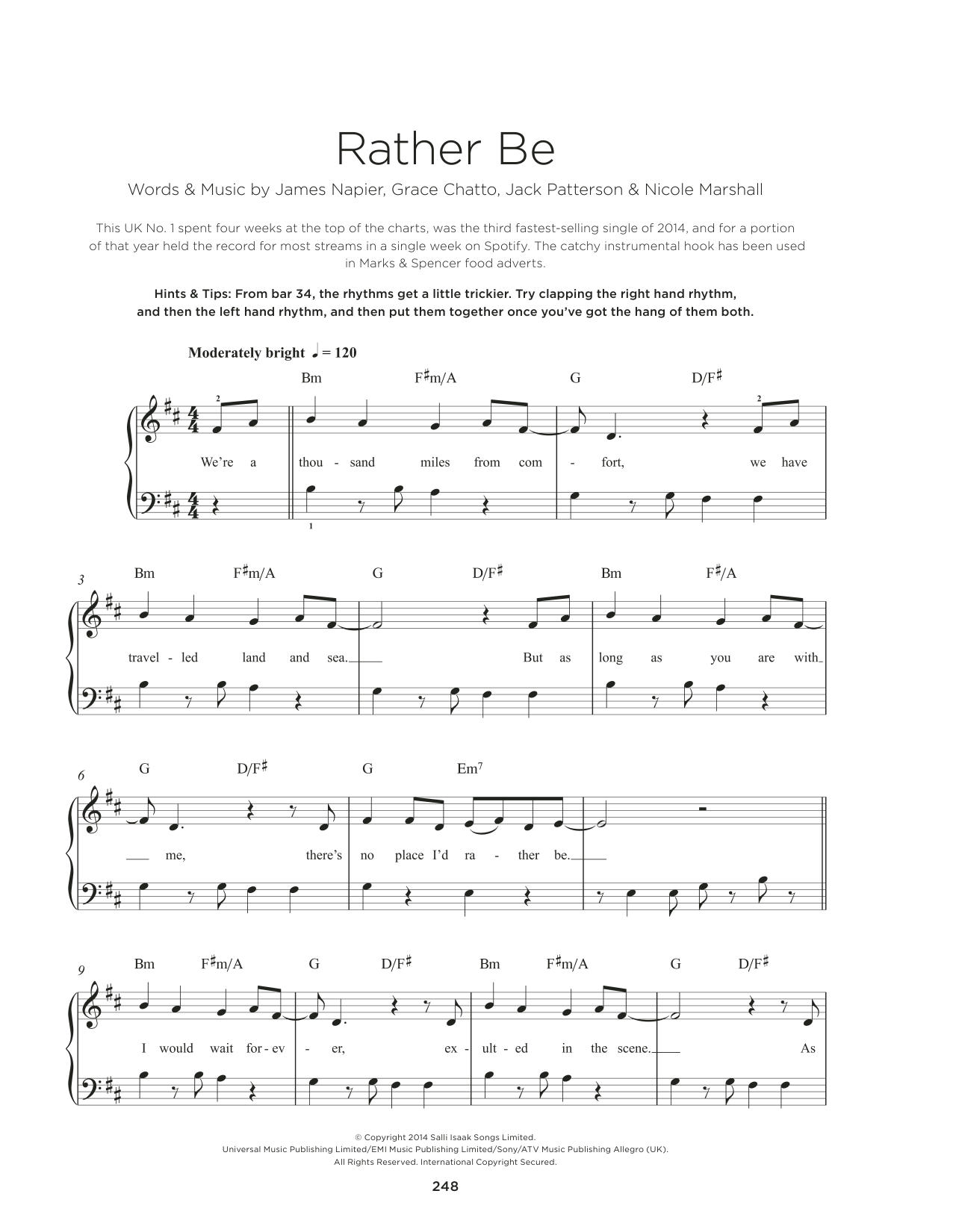Download Clean Bandit Rather Be (feat. Jess Glynne) Sheet Music and learn how to play Really Easy Piano PDF digital score in minutes