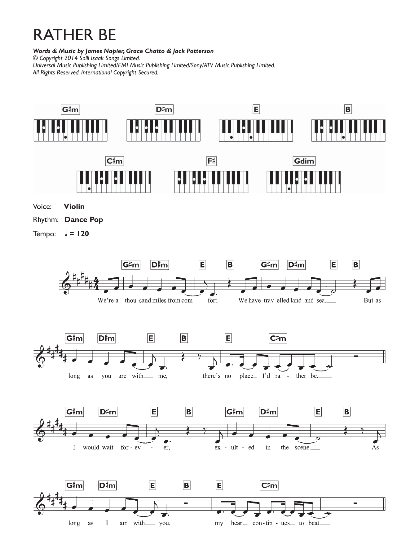 Download Clean Bandit Rather Be (featuring Jess Glynne) Sheet Music and learn how to play Piano Chords/Lyrics PDF digital score in minutes