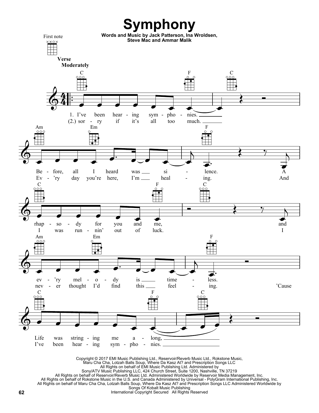 Download Clean Bandit feat. Zara Larsson Symphony Sheet Music and learn how to play Ukulele PDF digital score in minutes