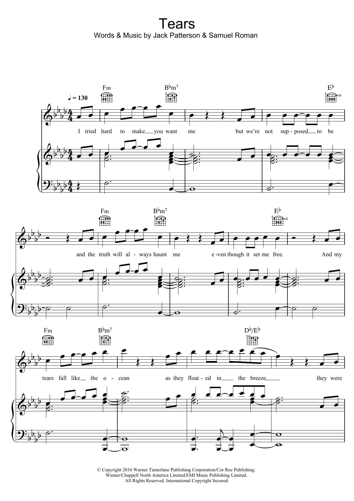 Download Clean Bandit Tears (feat. Louisa Johnson) Sheet Music and learn how to play Beginner Piano PDF digital score in minutes