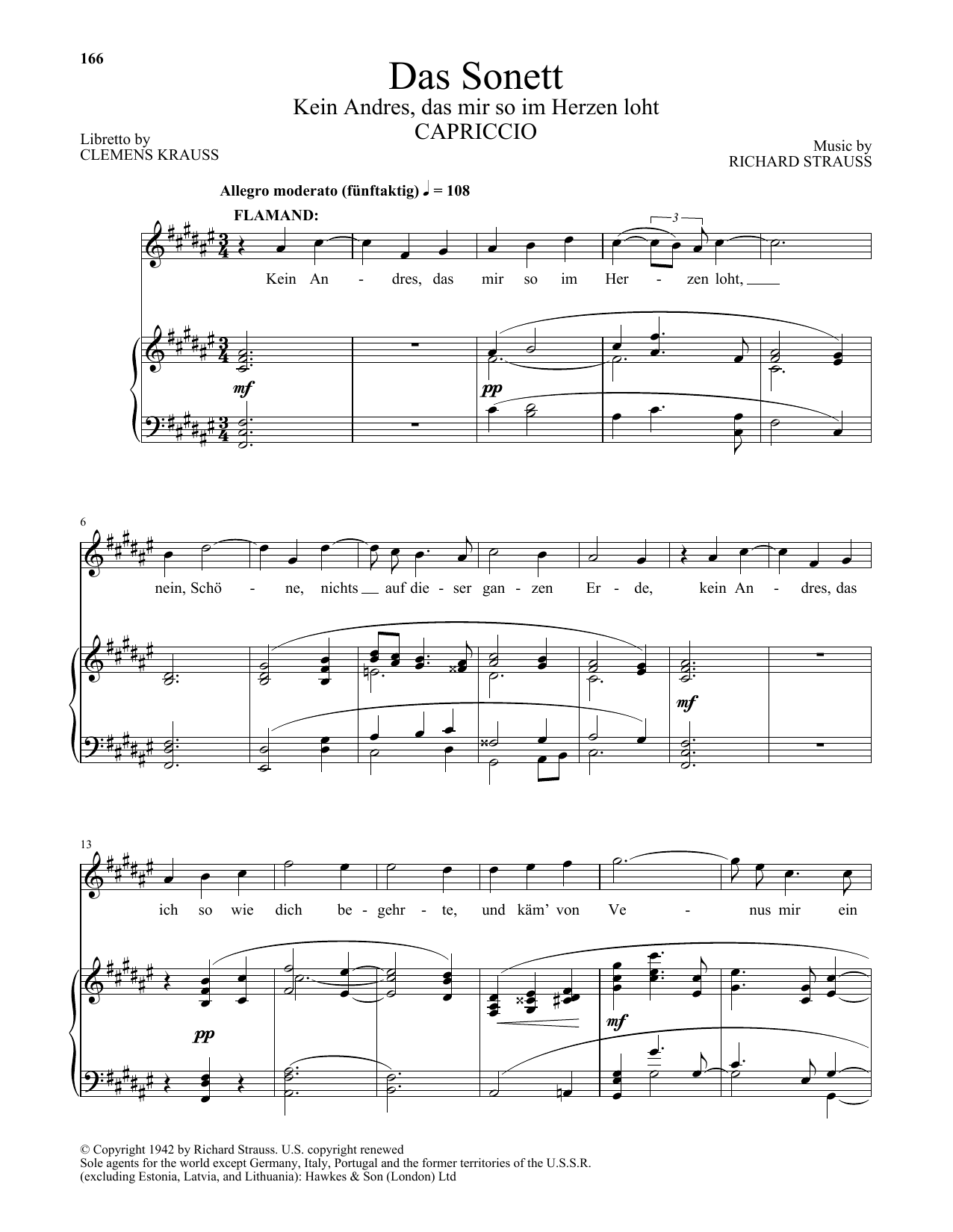 Download Clemens Krauss Das Sonett (Kein Andres, Das Mir So Im Herzen Loht) Sheet Music and learn how to play Piano & Vocal PDF digital score in minutes