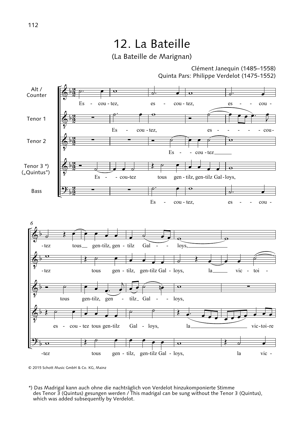 Download Clément Janequin La Bateille de Marignan Sheet Music and learn how to play Choir PDF digital score in minutes