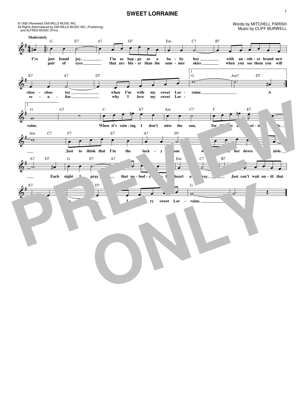 Download Cliff Burwell Sweet Lorraine Sheet Music and learn how to play Easy Piano PDF digital score in minutes