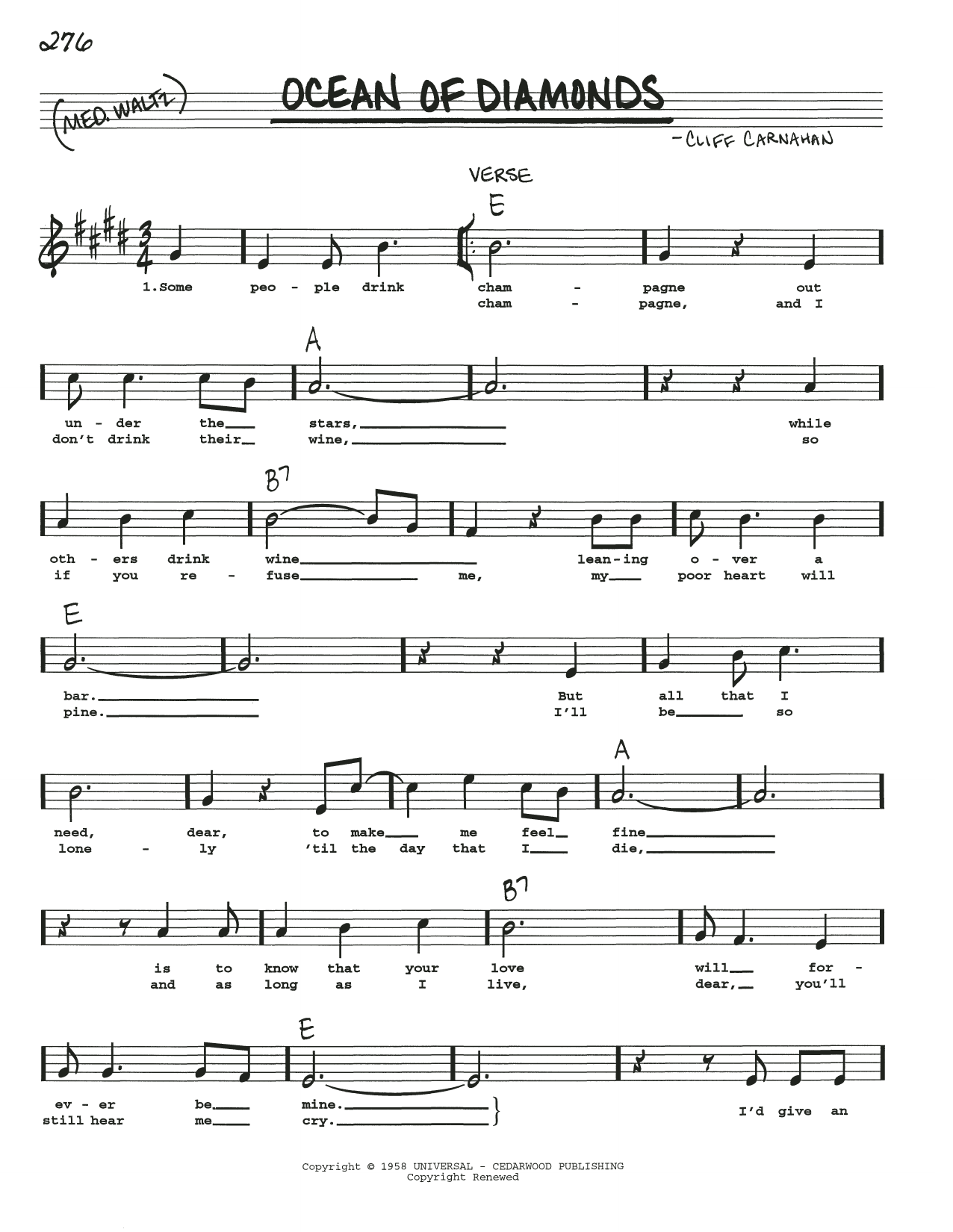 Download Cliff Carnahan Ocean Of Diamonds Sheet Music and learn how to play Real Book – Melody, Lyrics & Chords PDF digital score in minutes