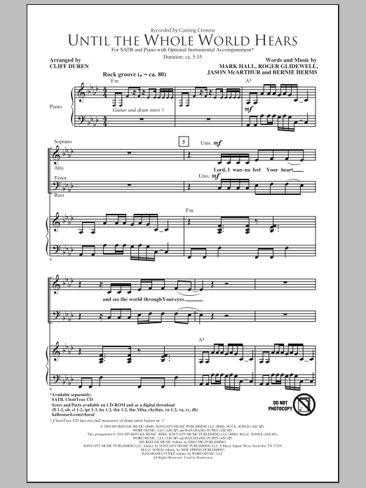 Download Cliff Duren Until The Whole World Hears Sheet Music and learn how to play SATB Choir PDF digital score in minutes