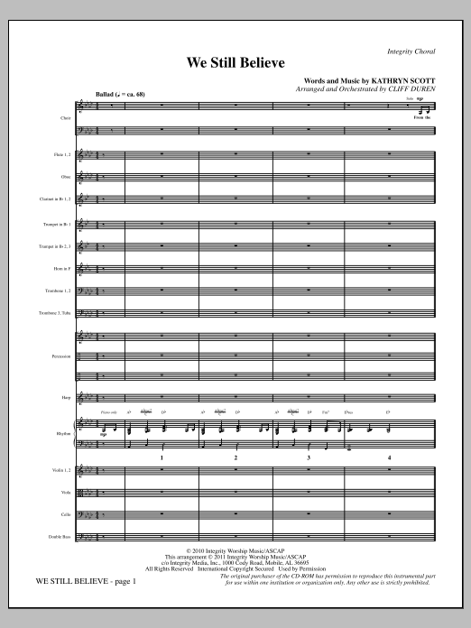 Download Cliff Duren We Still Believe - Full Score Sheet Music and learn how to play Choir Instrumental Pak PDF digital score in minutes