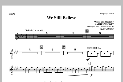 Download Cliff Duren We Still Believe - Harp Sheet Music and learn how to play Choir Instrumental Pak PDF digital score in minutes