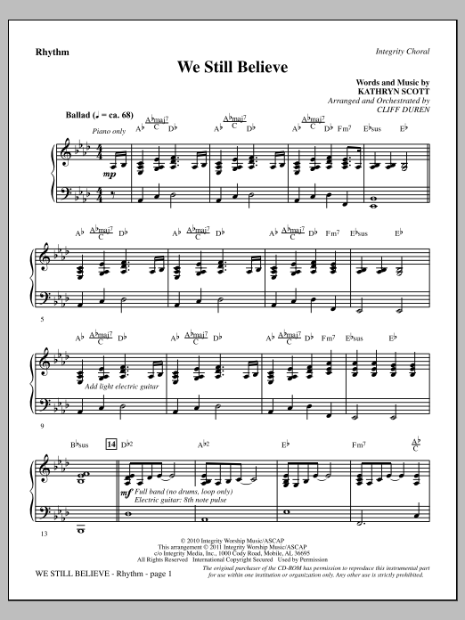 Download Cliff Duren We Still Believe - Rhythm Sheet Music and learn how to play Choir Instrumental Pak PDF digital score in minutes