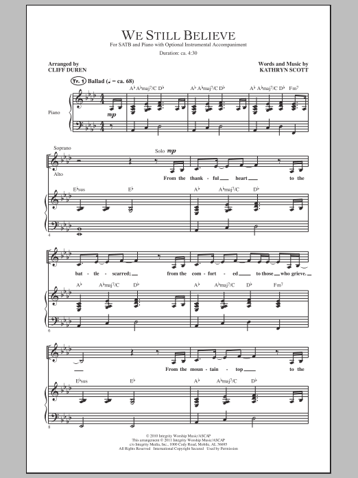 Download Cliff Duren We Still Believe Sheet Music and learn how to play SATB PDF digital score in minutes