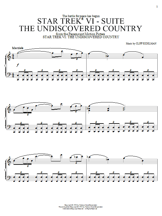 Download Cliff Eidelman Star Trek(R) VI - The Undiscovered Country Sheet Music and learn how to play Easy Piano PDF digital score in minutes