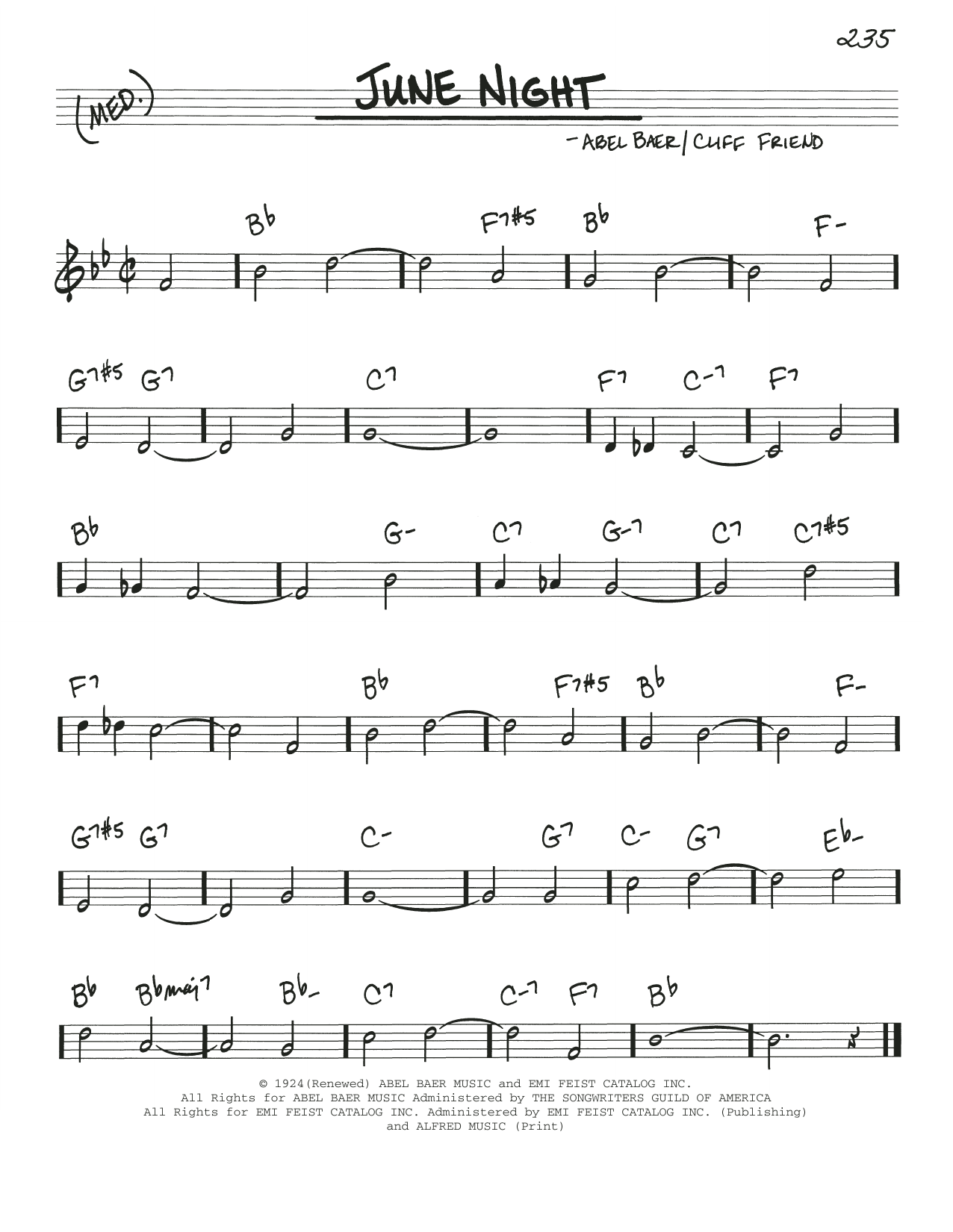 Download Cliff Friend June Night Sheet Music and learn how to play Real Book – Melody & Chords PDF digital score in minutes