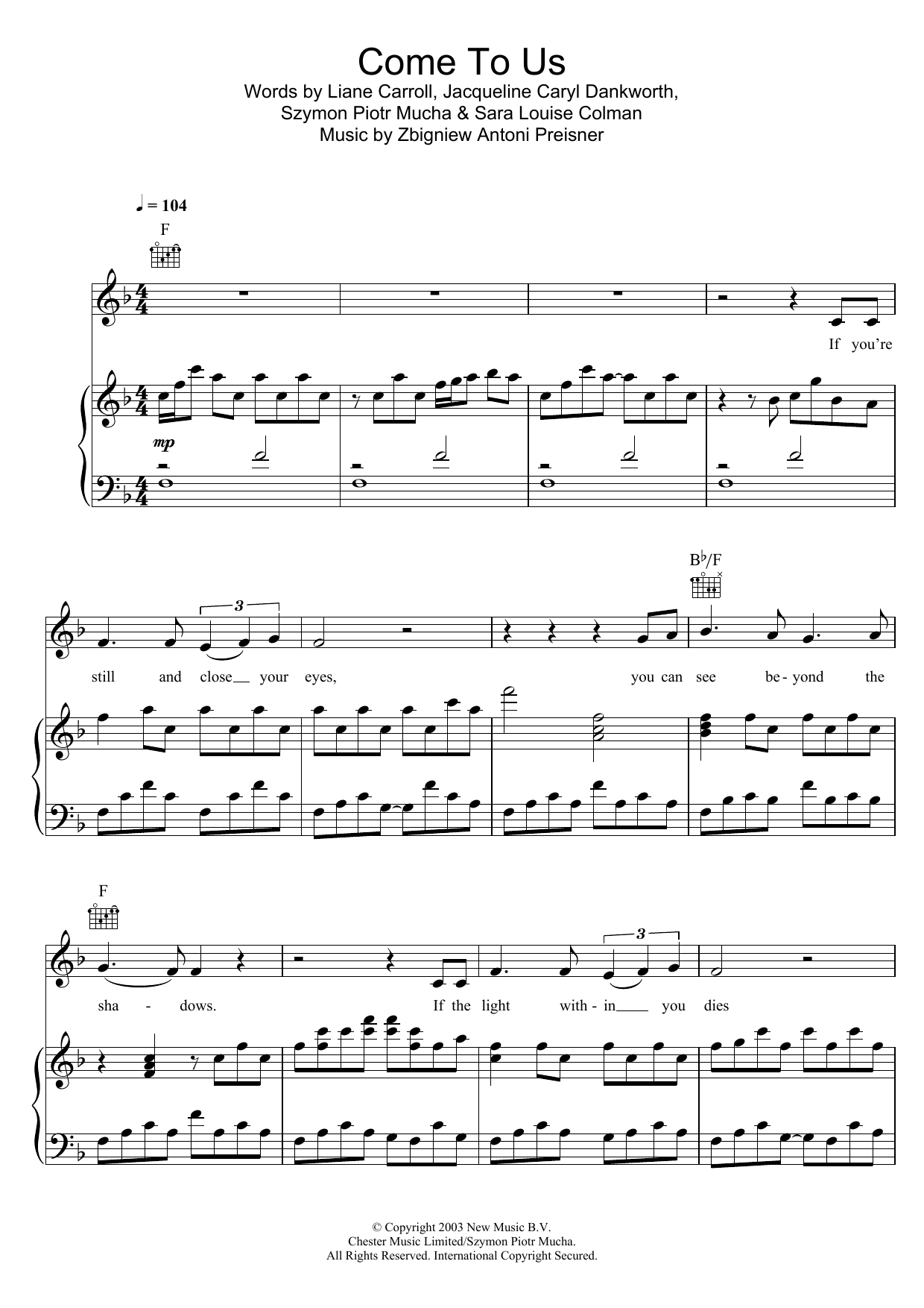 Download Cliff Richard Come To Us Sheet Music and learn how to play Piano, Vocal & Guitar PDF digital score in minutes